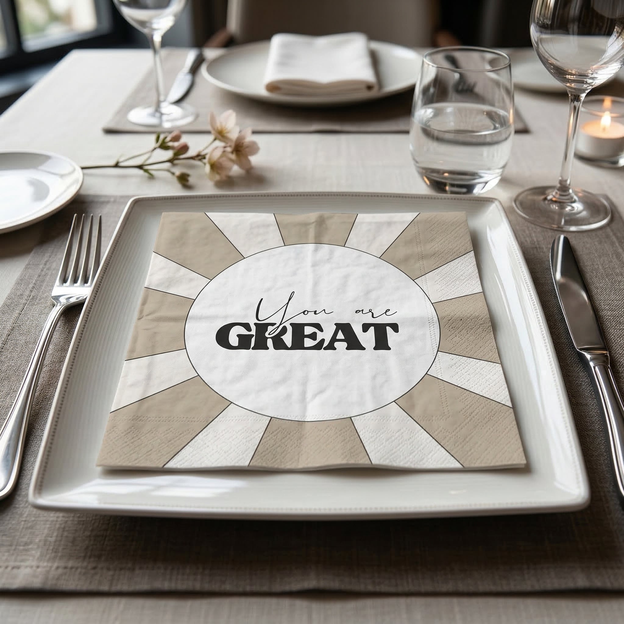 Papieren Servetten - "You are Great" - Beige - 3-Laags - FSC - 33x33 cm - 20 Stuks