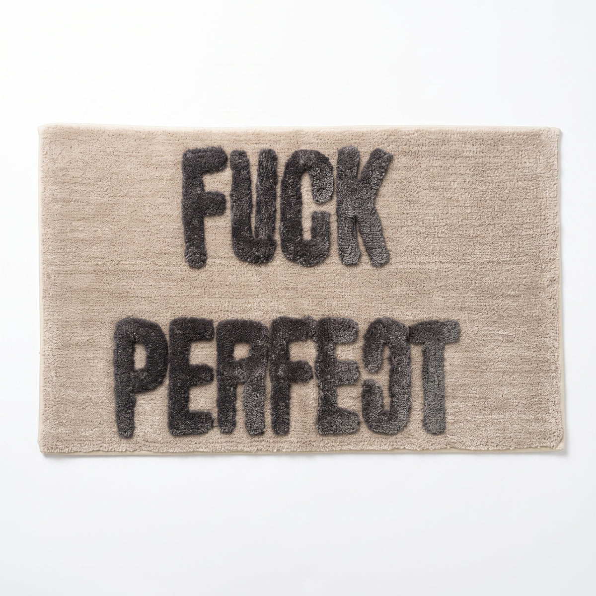 Badmat - Fuck Perfect - Katoen/ Polyester - Beige/Grijs -  80x50x1 cm