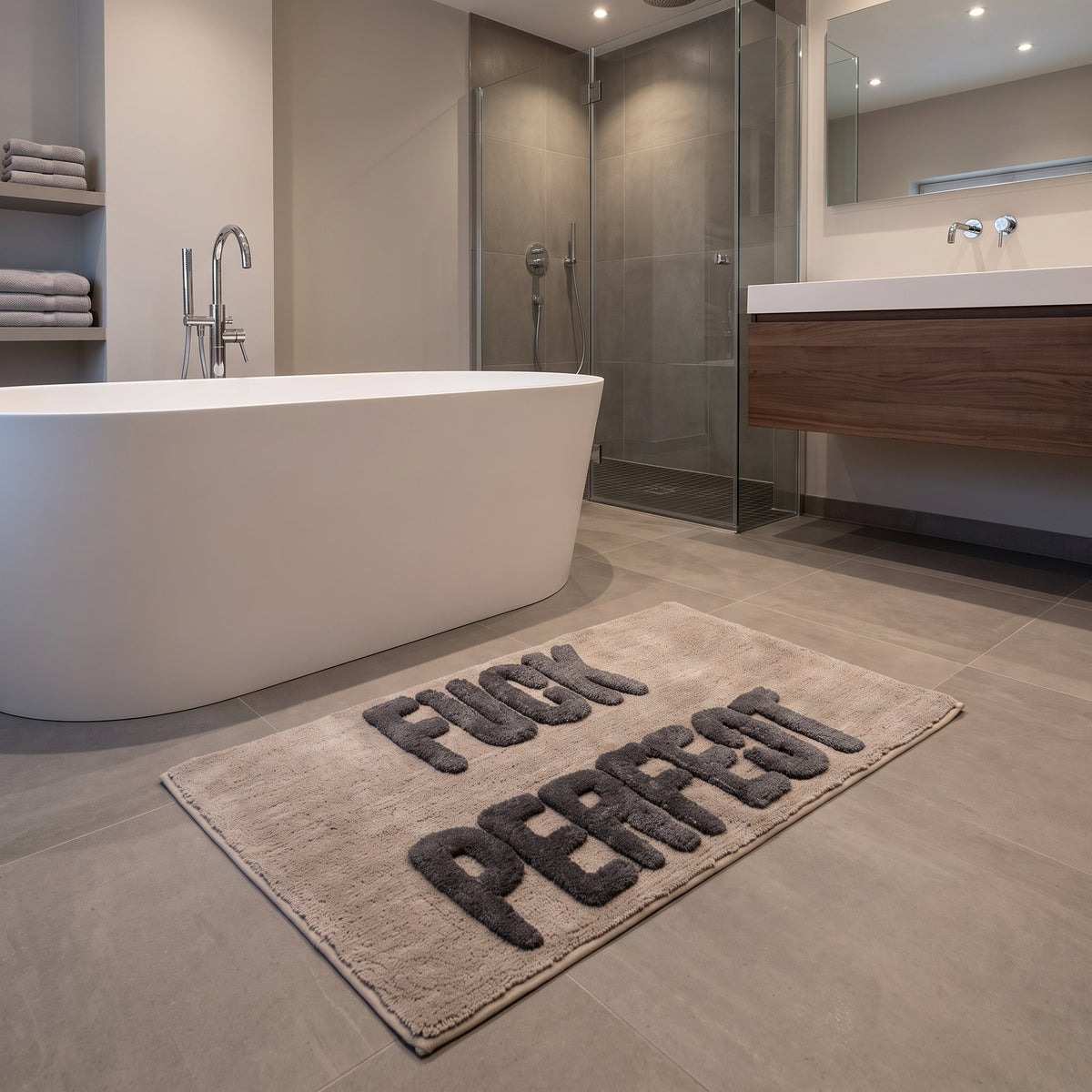 Badmat - Fuck Perfect - Katoen/ Polyester - Beige/Grijs -  80x50x1 cm