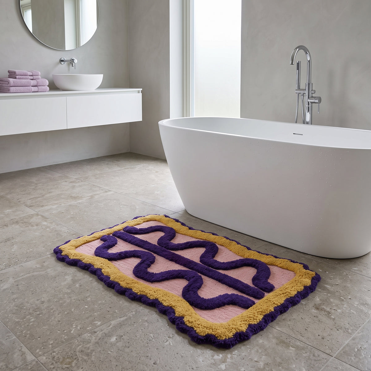 Badmat - Life Flow- Katoen/ Polyester - Lichtroze/ Blauw/ Geel -  80x50x1 cm