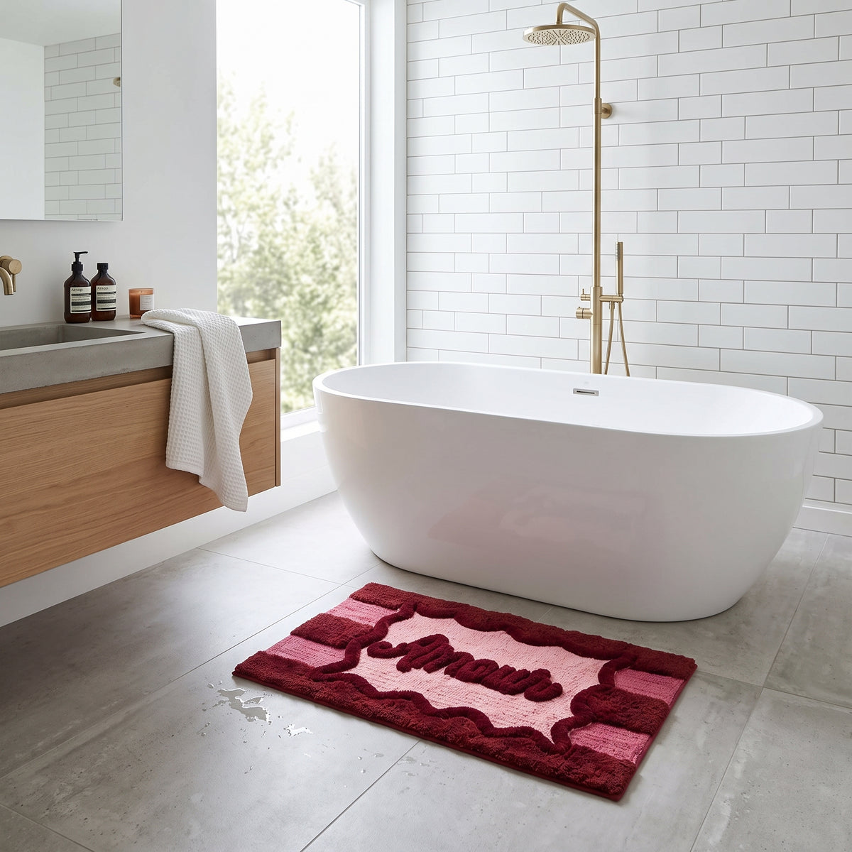 Badmat - Amour- Katoen/ Polyester - Roze/ Rood-  80x50x1 cm