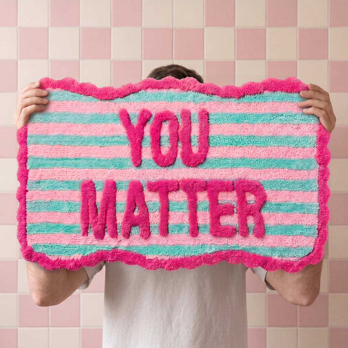 Badmat - You Matter - Katoen/ Polyester - Roze/ Mint-  80x50x1 cm