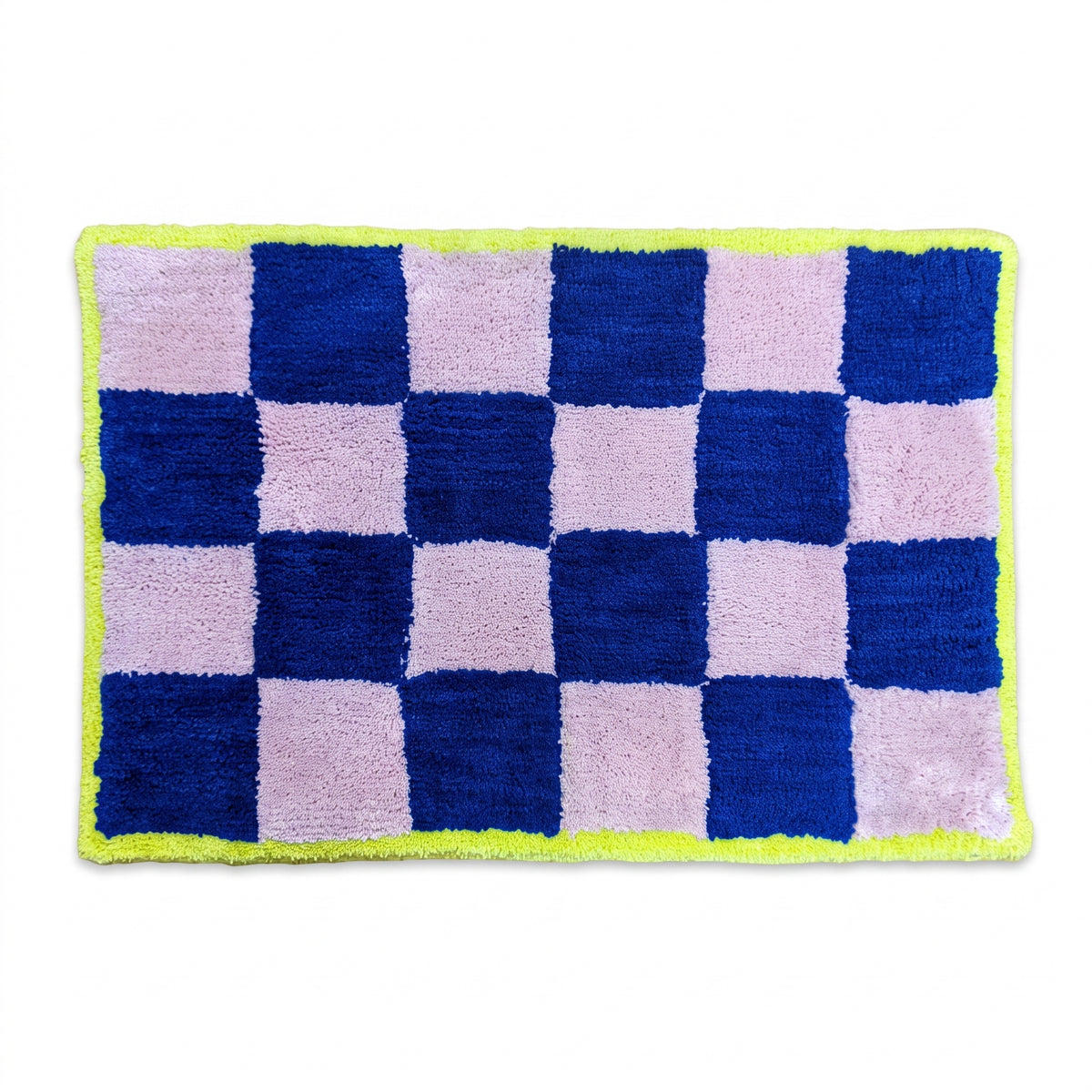 Badmat - Geblokt - Katoen/ Polyester - Roze/ Blauw/ Geel-  80x50x1 cm