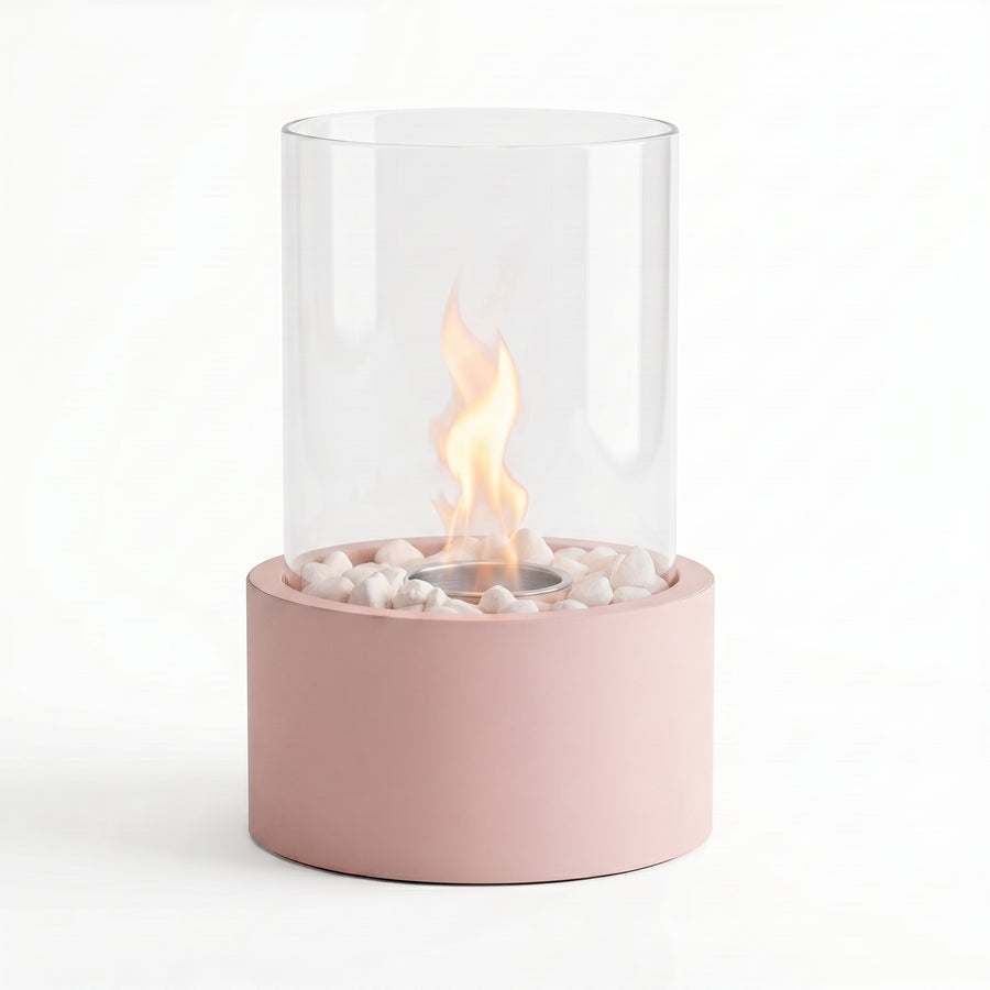 Tafel Haard- Rond - Metaal/Glas - Licht Roze - 18x18x26,5cm