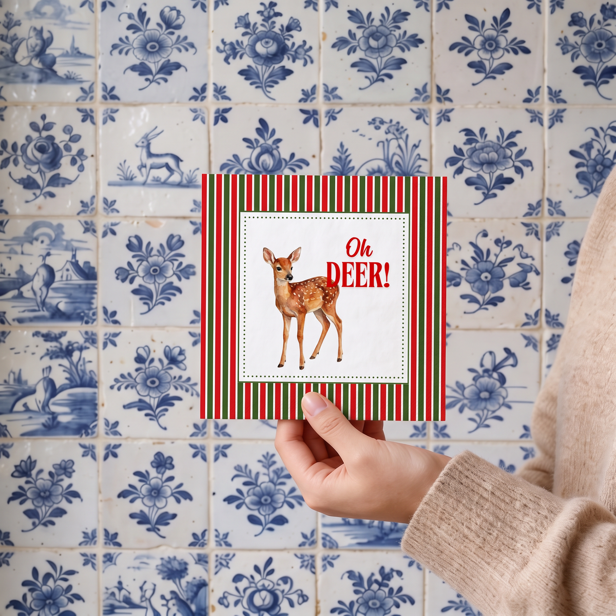 Papieren Servetten - Kerst Servet "Oh Deer" - Rood/ Wit/ Groen- 3-Laags - FSC - 33x33 cm - 20 Stuks