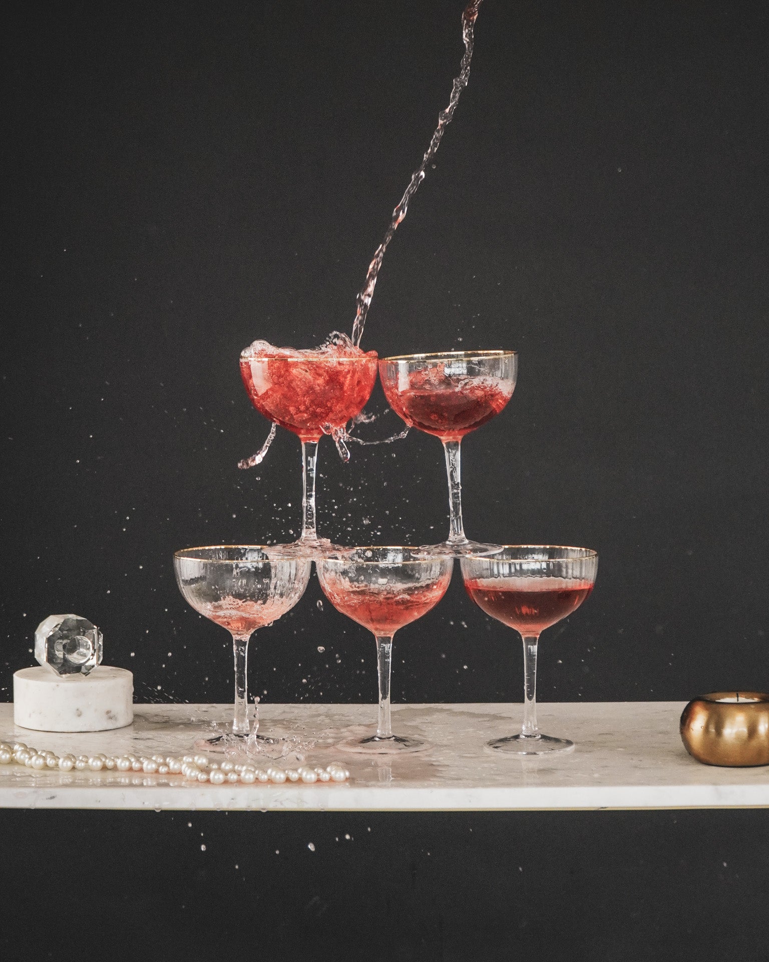 Cocktailglazen - Helder/Goud -  Set van 2 - 11x11x15 cm