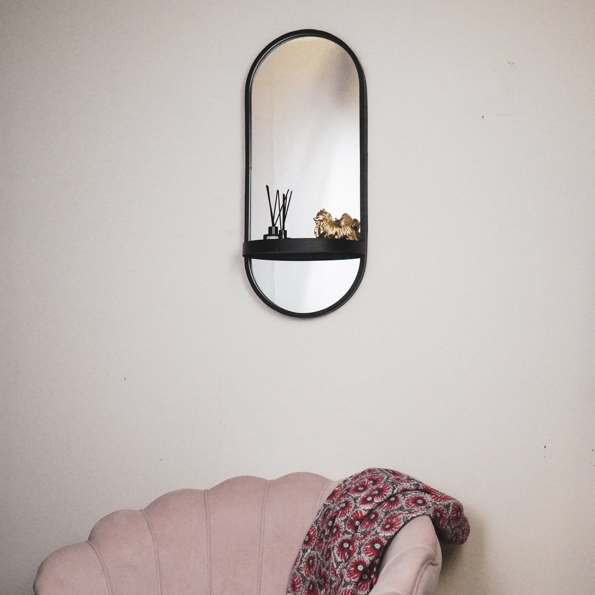 Spiegel - Wandspiegel Metaal - Zwart - met plank - 30x15x70cm