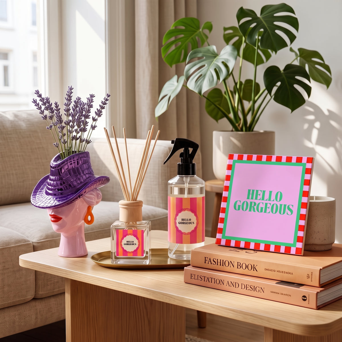 Set - Cadeauset voor Vrouw - Vaas, Geurstokjes, Roomspray & Servetten – Hello Gorgeous – Jasmijn geur