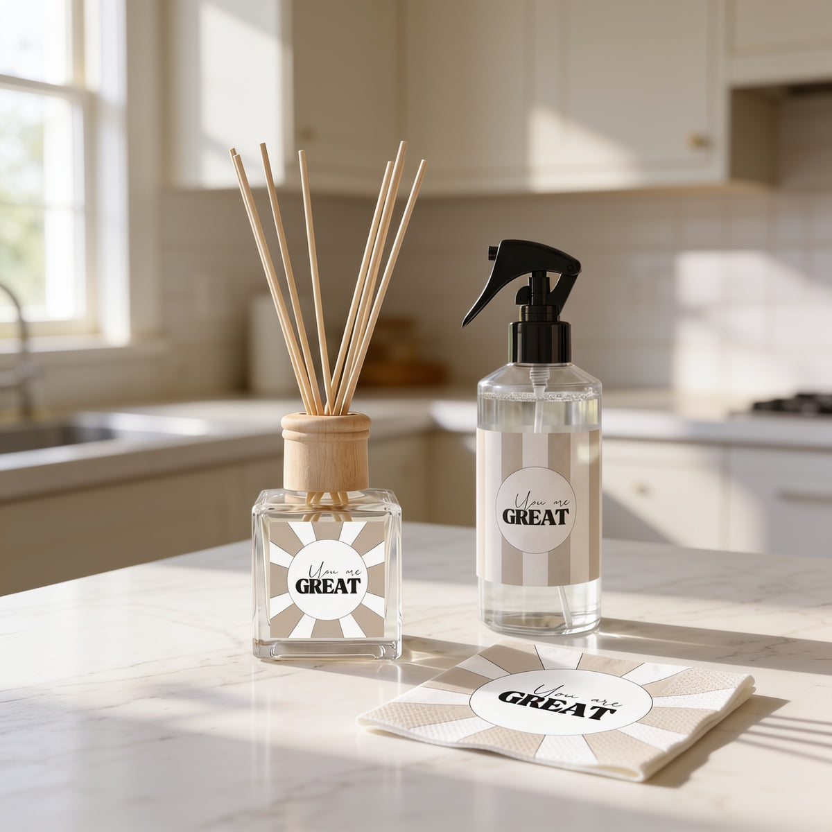 Set-  Cadeauset You Are Great – Geurstokjes 100 ml, Roomspray 300 ml & Servetten – Giftset