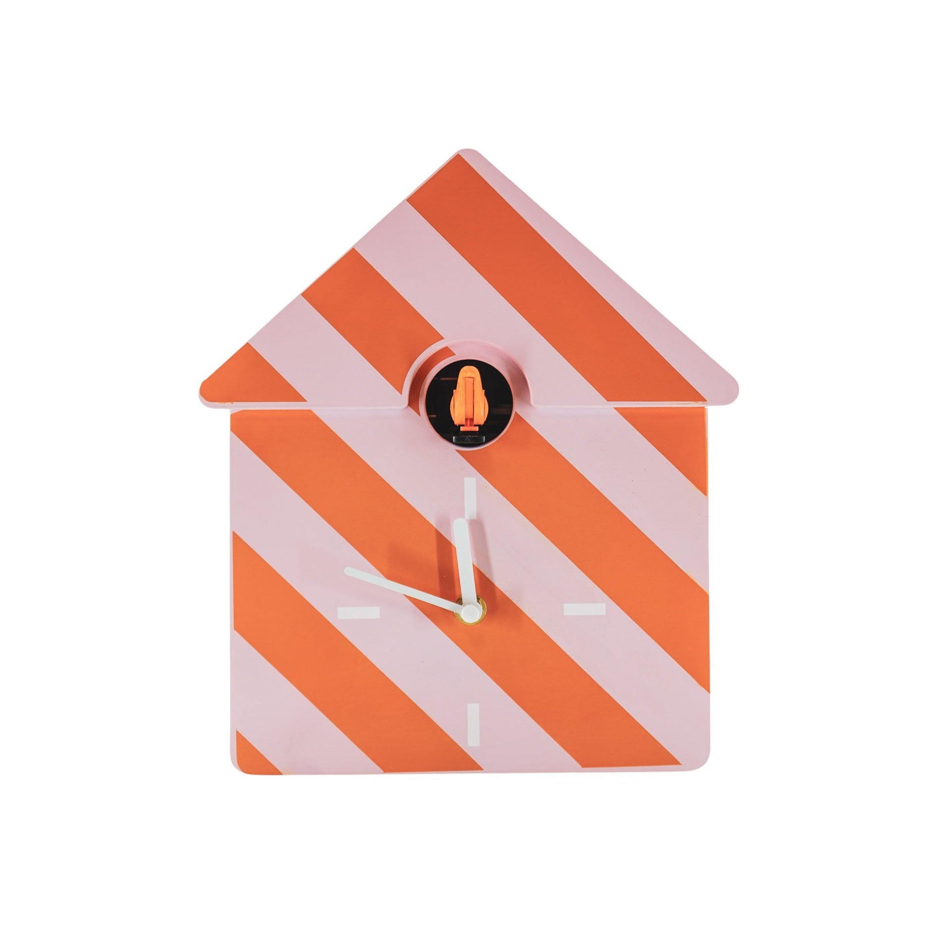 Klok- Wandklok Koekoeksklok - Gestreept Patroon-Oranje/ Roze - 24x27x9cm
