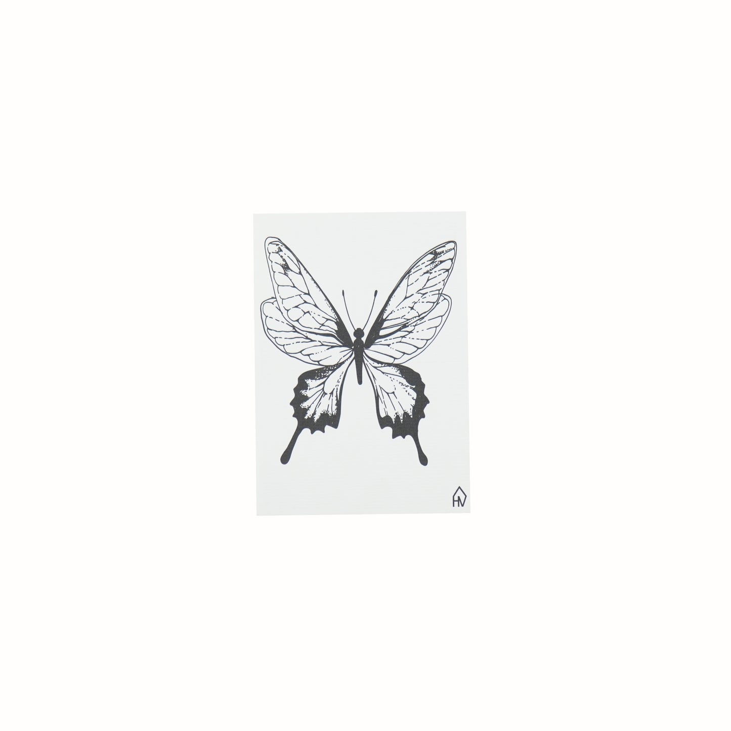 kaartje met vlinder erop zwart wit