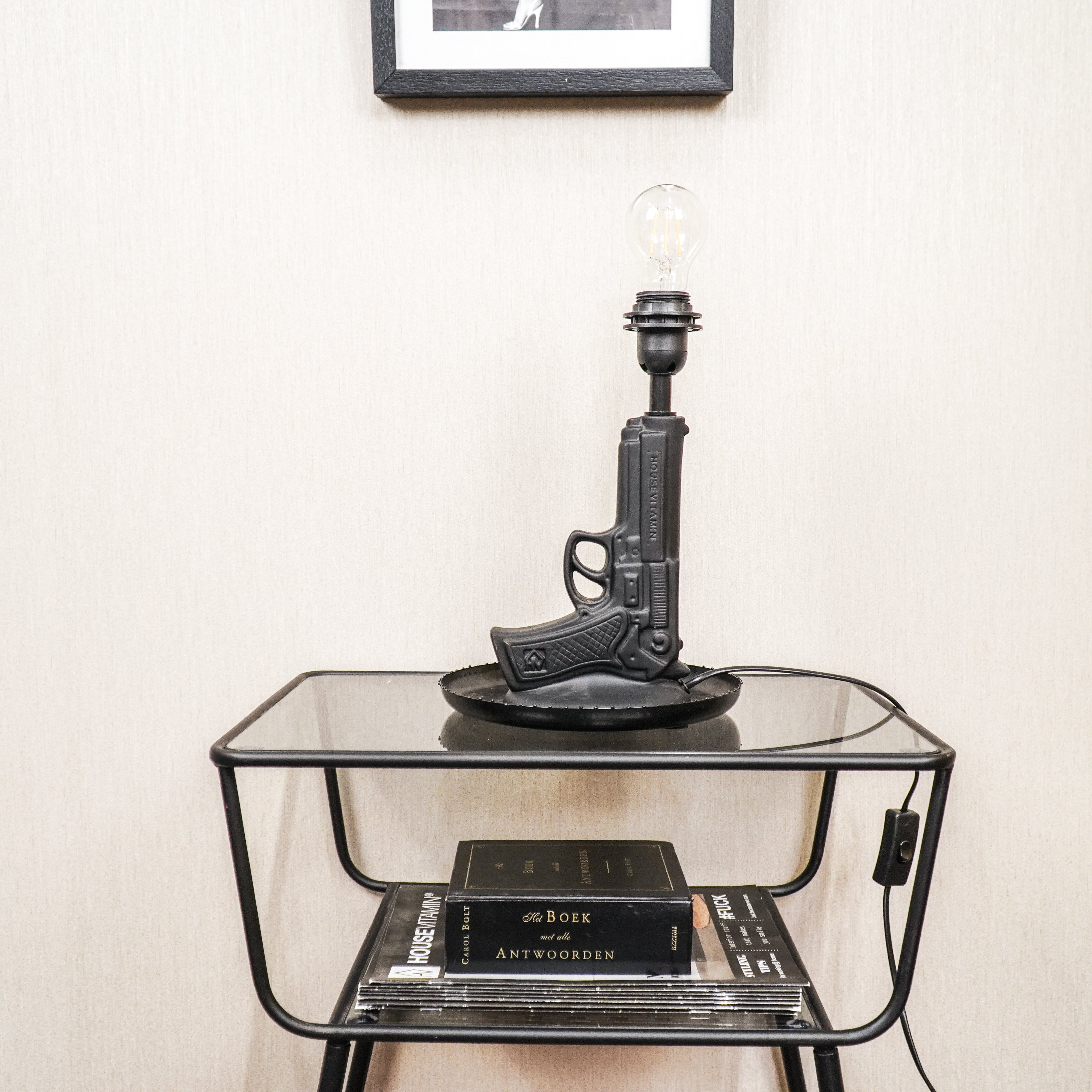 Lamp - Pistool - Keramiek - Zwart - 15x9x32cm