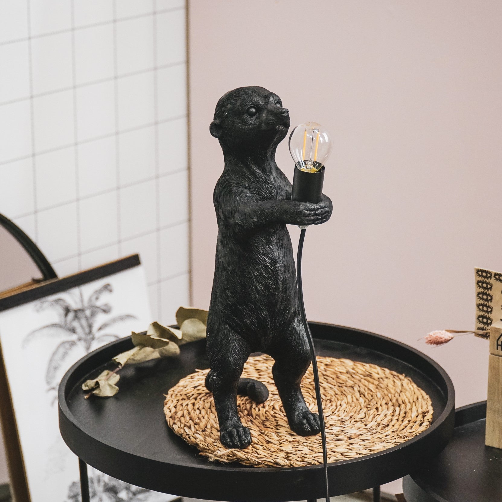 HV Stokstaartje Lamp - Zwart - 15x10x38cm