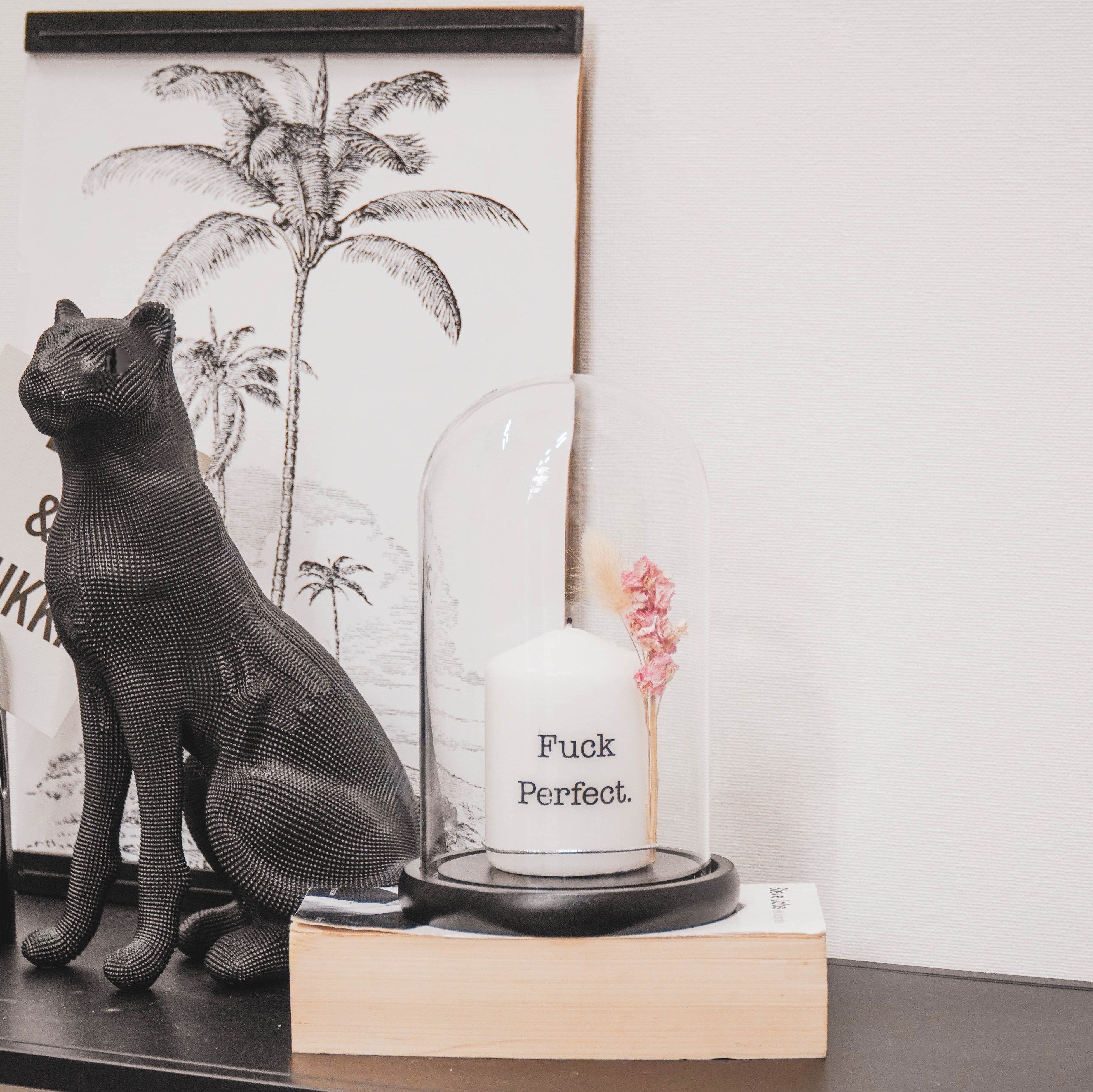 Stolp - Glas/Hout - Zwart - 14x14x22 cm