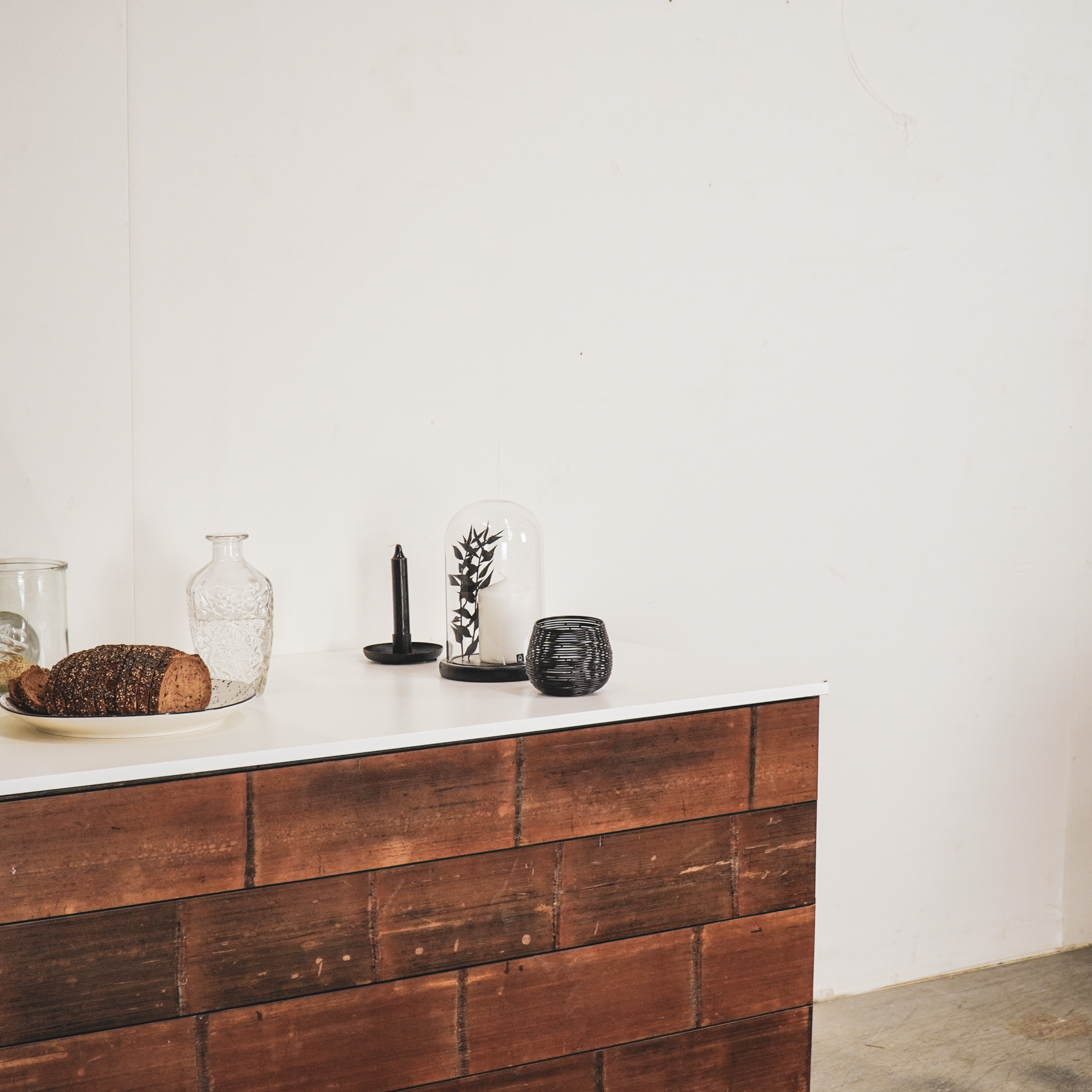 Stolp - Glas/Hout - Zwart - 14x14x22 cm