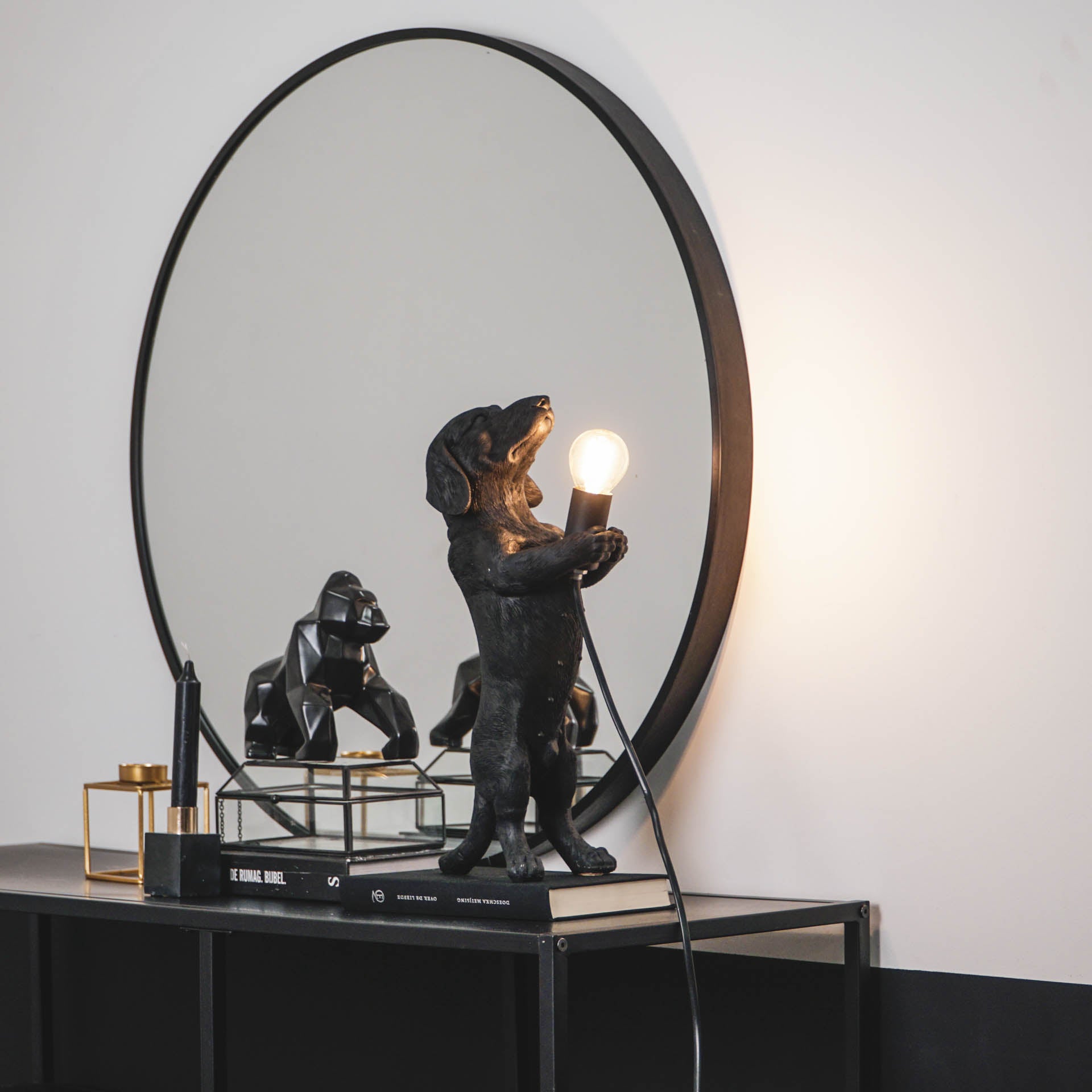 Lampen - Teckel Tafellamp - Polyresin - Zwart - E14 - 10x15x38cm