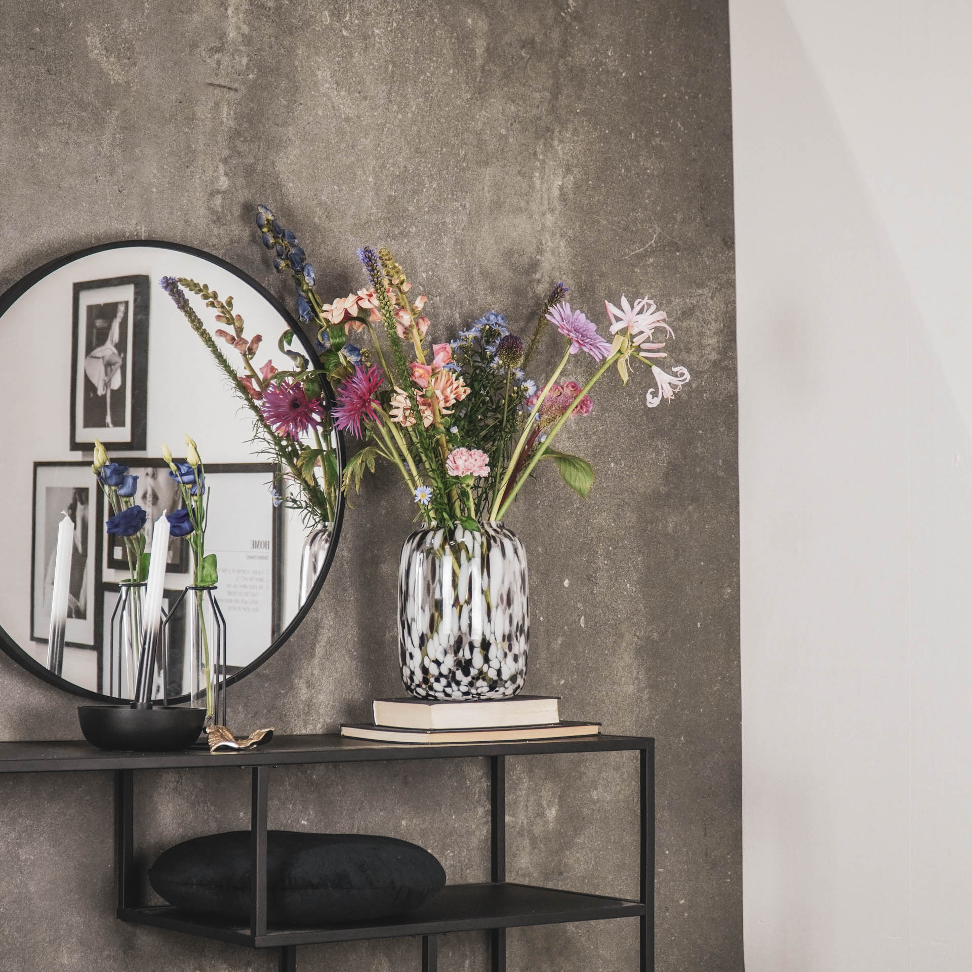 Vaas - Gevlekt - Glas - Wit/Zwart - 18x25cm