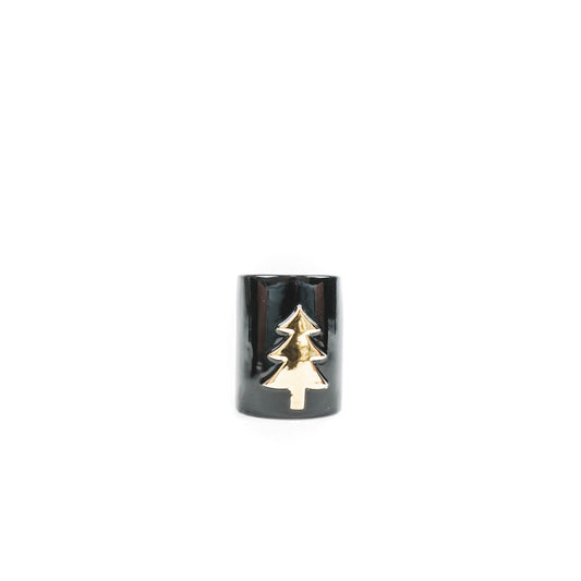 HV Kerstboom Cilinder Kandelaar - Zwart/ Goud -6x6x8cm